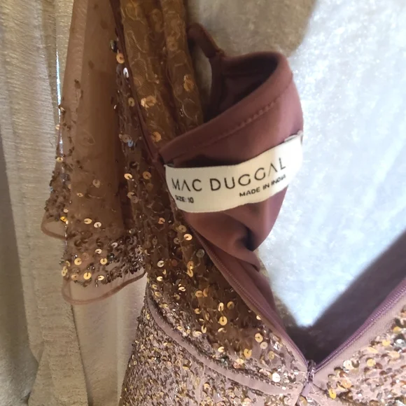 Mac‎ Duggal 93655 Rosewood Cape Sleeve Beaded Tea Length A-Line Midi Dress Sz 10 - Picture 9 of 11